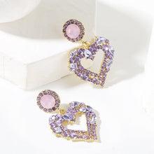 Load image into Gallery viewer, Love Silver Needle Earrings Simple Earrings, E2109-12 Purple Diamond, E2109-13 White Diamond, E2112-9 Gold Asymmetric Love, E2112-10 White K Asymmetric Love