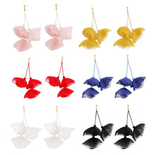 Load image into Gallery viewer, Long Exaggerated Fabric Art Handmade Petal Earrings, E1908-21 Blue, E1908-22 Yellow, E1908-23 Red, E1908-24 Pink, E1908-25 Black, E1908-26 White, E1908-27 Blue, E1908-28 Red, E1908-29 Black, E1908-30 Yellow, E1908-31 Pink, E1908-32 White, E1908-33 Blac...