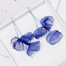 Load image into Gallery viewer, Long Exaggerated Fabric Art Handmade Petal Earrings, E1908-21 Blue, E1908-22 Yellow, E1908-23 Red, E1908-24 Pink, E1908-25 Black, E1908-26 White, E1908-27 Blue, E1908-28 Red, E1908-29 Black, E1908-30 Yellow, E1908-31 Pink, E1908-32 White, E1908-33 Blac...