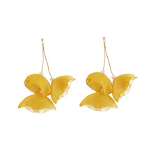 Load image into Gallery viewer, Long Exaggerated Fabric Art Handmade Petal Earrings, E1908-21 Blue, E1908-22 Yellow, E1908-23 Red, E1908-24 Pink, E1908-25 Black, E1908-26 White, E1908-27 Blue, E1908-28 Red, E1908-29 Black, E1908-30 Yellow, E1908-31 Pink, E1908-32 White, E1908-33 Blac...