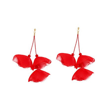 Load image into Gallery viewer, Long Exaggerated Fabric Art Handmade Petal Earrings, E1908-21 Blue, E1908-22 Yellow, E1908-23 Red, E1908-24 Pink, E1908-25 Black, E1908-26 White, E1908-27 Blue, E1908-28 Red, E1908-29 Black, E1908-30 Yellow, E1908-31 Pink, E1908-32 White, E1908-33 Blac...