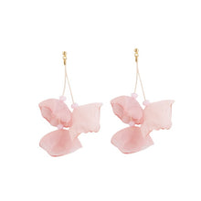 Load image into Gallery viewer, Long Exaggerated Fabric Art Handmade Petal Earrings, E1908-21 Blue, E1908-22 Yellow, E1908-23 Red, E1908-24 Pink, E1908-25 Black, E1908-26 White, E1908-27 Blue, E1908-28 Red, E1908-29 Black, E1908-30 Yellow, E1908-31 Pink, E1908-32 White, E1908-33 Blac...