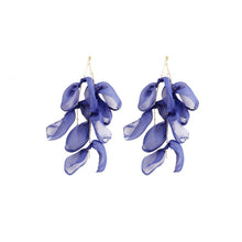 Load image into Gallery viewer, Long Exaggerated Fabric Art Handmade Petal Earrings, E1908-21 Blue, E1908-22 Yellow, E1908-23 Red, E1908-24 Pink, E1908-25 Black, E1908-26 White, E1908-27 Blue, E1908-28 Red, E1908-29 Black, E1908-30 Yellow, E1908-31 Pink, E1908-32 White, E1908-33 Blac...
