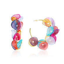 Load image into Gallery viewer, Long Exaggerated Fabric Art Handmade Petal Earrings, E1908-21 Blue, E1908-22 Yellow, E1908-23 Red, E1908-24 Pink, E1908-25 Black, E1908-26 White, E1908-27 Blue, E1908-28 Red, E1908-29 Black, E1908-30 Yellow, E1908-31 Pink, E1908-32 White, E1908-33 Blac...