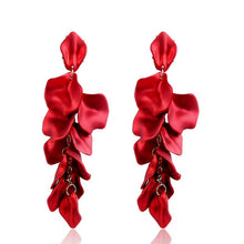 Load image into Gallery viewer, Long Exaggerated Fabric Art Handmade Petal Earrings, E1908-21 Blue, E1908-22 Yellow, E1908-23 Red, E1908-24 Pink, E1908-25 Black, E1908-26 White, E1908-27 Blue, E1908-28 Red, E1908-29 Black, E1908-30 Yellow, E1908-31 Pink, E1908-32 White, E1908-33 Blac...