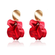 Load image into Gallery viewer, Long Exaggerated Fabric Art Handmade Petal Earrings, E1908-21 Blue, E1908-22 Yellow, E1908-23 Red, E1908-24 Pink, E1908-25 Black, E1908-26 White, E1908-27 Blue, E1908-28 Red, E1908-29 Black, E1908-30 Yellow, E1908-31 Pink, E1908-32 White, E1908-33 Blac...