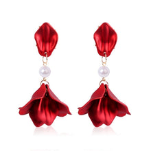 Load image into Gallery viewer, Long Exaggerated Fabric Art Handmade Petal Earrings, E1908-21 Blue, E1908-22 Yellow, E1908-23 Red, E1908-24 Pink, E1908-25 Black, E1908-26 White, E1908-27 Blue, E1908-28 Red, E1908-29 Black, E1908-30 Yellow, E1908-31 Pink, E1908-32 White, E1908-33 Blac...