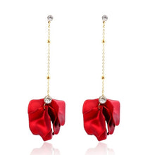 Load image into Gallery viewer, Long Exaggerated Fabric Art Handmade Petal Earrings, E1908-21 Blue, E1908-22 Yellow, E1908-23 Red, E1908-24 Pink, E1908-25 Black, E1908-26 White, E1908-27 Blue, E1908-28 Red, E1908-29 Black, E1908-30 Yellow, E1908-31 Pink, E1908-32 White, E1908-33 Blac...