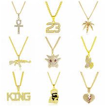 Load image into Gallery viewer, Exaggerated Hip Hop Style Necklace Collarbone Chains, 1010400301 Gold Column, 1010400302 Silver Column, 1010400401 Full Score, 1010400501  YRN, 1010401102 AK47, 1010401202 Crown Lion Head, 1010401301 Prayer, 1010401302 Handheld, 11010401401 Micro      ...