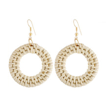 Load image into Gallery viewer, Bamboo Vine Handmade Woven Earrings Bosomia Style Earrings, E2002-1 Ear Hook Circle, E2002-2 Black Frame, E2002-3 Yellow Frame, E2002-4 Blue Frame, E2002-5 Knock Pattern Circle, E2002-6 Knock Pattern Deep Cake, E2002-7 Knock Pattern Water Drop         ...