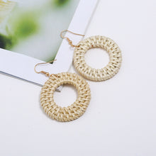 Load image into Gallery viewer, Bamboo Vine Handmade Woven Earrings Bosomia Style Earrings, E2002-1 Ear Hook Circle, E2002-2 Black Frame, E2002-3 Yellow Frame, E2002-4 Blue Frame, E2002-5 Knock Pattern Circle, E2002-6 Knock Pattern Deep Cake, E2002-7 Knock Pattern Water Drop         ...