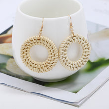 Load image into Gallery viewer, Bamboo Vine Handmade Woven Earrings Bosomia Style Earrings, E2002-1 Ear Hook Circle, E2002-2 Black Frame, E2002-3 Yellow Frame, E2002-4 Blue Frame, E2002-5 Knock Pattern Circle, E2002-6 Knock Pattern Deep Cake, E2002-7 Knock Pattern Water Drop         ...