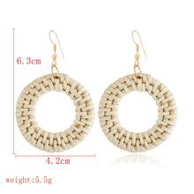 Load image into Gallery viewer, Bamboo Vine Handmade Woven Earrings Bosomia Style Earrings, E2002-1 Ear Hook Circle, E2002-2 Black Frame, E2002-3 Yellow Frame, E2002-4 Blue Frame, E2002-5 Knock Pattern Circle, E2002-6 Knock Pattern Deep Cake, E2002-7 Knock Pattern Water Drop         ...