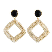 Load image into Gallery viewer, Bamboo Vine Handmade Woven Earrings Bosomia Style Earrings, E2002-1 Ear Hook Circle, E2002-2 Black Frame, E2002-3 Yellow Frame, E2002-4 Blue Frame, E2002-5 Knock Pattern Circle, E2002-6 Knock Pattern Deep Cake, E2002-7 Knock Pattern Water Drop         ...