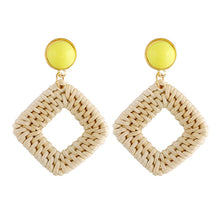 Load image into Gallery viewer, Bamboo Vine Handmade Woven Earrings Bosomia Style Earrings, E2002-1 Ear Hook Circle, E2002-2 Black Frame, E2002-3 Yellow Frame, E2002-4 Blue Frame, E2002-5 Knock Pattern Circle, E2002-6 Knock Pattern Deep Cake, E2002-7 Knock Pattern Water Drop         ...