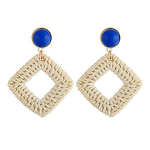 Load image into Gallery viewer, Bamboo Vine Handmade Woven Earrings Bosomia Style Earrings, E2002-1 Ear Hook Circle, E2002-2 Black Frame, E2002-3 Yellow Frame, E2002-4 Blue Frame, E2002-5 Knock Pattern Circle, E2002-6 Knock Pattern Deep Cake, E2002-7 Knock Pattern Water Drop         ...