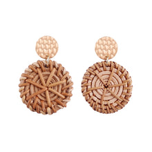 Load image into Gallery viewer, Bamboo Vine Handmade Woven Earrings Bosomia Style Earrings, E2002-1 Ear Hook Circle, E2002-2 Black Frame, E2002-3 Yellow Frame, E2002-4 Blue Frame, E2002-5 Knock Pattern Circle, E2002-6 Knock Pattern Deep Cake, E2002-7 Knock Pattern Water Drop         ...