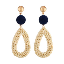 Load image into Gallery viewer, Bamboo Vine Handmade Woven Earrings Bosomia Style Earrings, E2002-1 Ear Hook Circle, E2002-2 Black Frame, E2002-3 Yellow Frame, E2002-4 Blue Frame, E2002-5 Knock Pattern Circle, E2002-6 Knock Pattern Deep Cake, E2002-7 Knock Pattern Water Drop         ...
