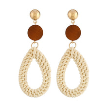 Load image into Gallery viewer, Bamboo Vine Handmade Woven Earrings Bosomia Style Earrings, E2002-1 Ear Hook Circle, E2002-2 Black Frame, E2002-3 Yellow Frame, E2002-4 Blue Frame, E2002-5 Knock Pattern Circle, E2002-6 Knock Pattern Deep Cake, E2002-7 Knock Pattern Water Drop         ...