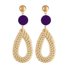 Load image into Gallery viewer, Bamboo Vine Handmade Woven Earrings Bosomia Style Earrings, E2002-1 Ear Hook Circle, E2002-2 Black Frame, E2002-3 Yellow Frame, E2002-4 Blue Frame, E2002-5 Knock Pattern Circle, E2002-6 Knock Pattern Deep Cake, E2002-7 Knock Pattern Water Drop         ...