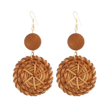 Load image into Gallery viewer, Bamboo Vine Handmade Woven Earrings Bosomia Style Earrings, E2002-1 Ear Hook Circle, E2002-2 Black Frame, E2002-3 Yellow Frame, E2002-4 Blue Frame, E2002-5 Knock Pattern Circle, E2002-6 Knock Pattern Deep Cake, E2002-7 Knock Pattern Water Drop         ...