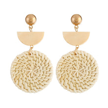 Load image into Gallery viewer, Bamboo Vine Handmade Woven Earrings Bosomia Style Earrings, E2002-1 Ear Hook Circle, E2002-2 Black Frame, E2002-3 Yellow Frame, E2002-4 Blue Frame, E2002-5 Knock Pattern Circle, E2002-6 Knock Pattern Deep Cake, E2002-7 Knock Pattern Water Drop         ...