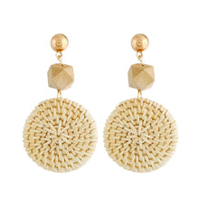 Load image into Gallery viewer, Bamboo Vine Handmade Woven Earrings Bosomia Style Earrings, E2002-1 Ear Hook Circle, E2002-2 Black Frame, E2002-3 Yellow Frame, E2002-4 Blue Frame, E2002-5 Knock Pattern Circle, E2002-6 Knock Pattern Deep Cake, E2002-7 Knock Pattern Water Drop         ...