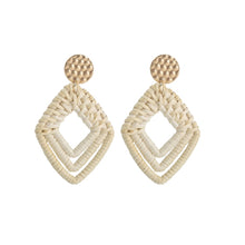 Load image into Gallery viewer, Bamboo Vine Handmade Woven Earrings Bosomia Style Earrings, E2002-1 Ear Hook Circle, E2002-2 Black Frame, E2002-3 Yellow Frame, E2002-4 Blue Frame, E2002-5 Knock Pattern Circle, E2002-6 Knock Pattern Deep Cake, E2002-7 Knock Pattern Water Drop         ...