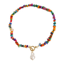 Load image into Gallery viewer, Boho Colorful Broken Natural Stone Necklace, Model:, N2105-9 Color Stone Pearl Pendant, N2206-8 Pink Stone, N2206-9 Light Blue Stone, N2206-10 Multi-color Stone, N2206-11 Transparent Stone, N2106-23 Pink Stone Single Chain                              ...