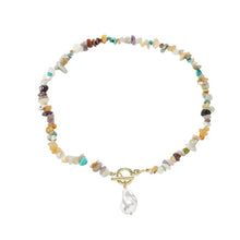 Load image into Gallery viewer, Boho Colorful Broken Natural Stone Necklace, Model:, N2105-9 Color Stone Pearl Pendant, N2206-8 Pink Stone, N2206-9 Light Blue Stone, N2206-10 Multi-color Stone, N2206-11 Transparent Stone, N2106-23 Pink Stone Single Chain                              ...