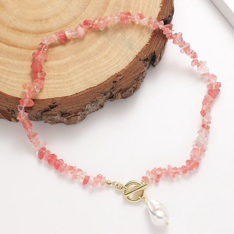 Boho Colorful Broken Natural Stone Necklace, Model:, N2106-23 Pink Stone Single Chain