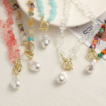 Load image into Gallery viewer, Boho Colorful Broken Natural Stone Necklace, Model:, N2106-23 Pink Stone Single Chain