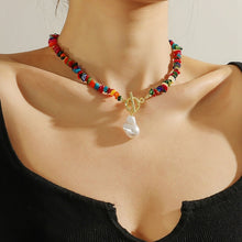 Load image into Gallery viewer, Boho Colorful Broken Natural Stone Necklace, Model:, N2106-23 Pink Stone Single Chain