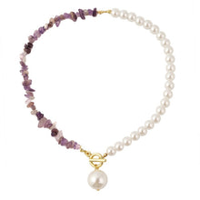 Load image into Gallery viewer, Boho Colorful Broken Natural Stone Necklace, Model:, N2105-9 Color Stone Pearl Pendant, N2206-8 Pink Stone, N2206-9 Light Blue Stone, N2206-10 Multi-color Stone, N2206-11 Transparent Stone, N2106-23 Pink Stone Single Chain                              ...