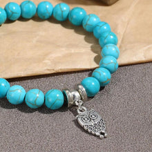 Load image into Gallery viewer, Women Beaded Bracelet Turquoise Ethnic Style Charm Jewelry, S2208-2 Owl, S2208-3 Butterfly, S2208-4 Sea Star, S2208-5 Life Tree, S2203-12 Cross, S2203-13 Turquoise Pendant, S2212-1 Eyes, S2303-1, S2303-2 Turtles, S2303-3 Cross, S2203-11