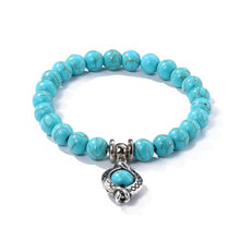 Load image into Gallery viewer, Women Beaded Bracelet Turquoise Ethnic Style Charm Jewelry, S2208-2 Owl, S2208-3 Butterfly, S2208-4 Sea Star, S2208-5 Life Tree, S2203-12 Cross, S2203-13 Turquoise Pendant, S2212-1 Eyes, S2303-1, S2303-2 Turtles, S2303-3 Cross, S2203-11
