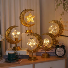 Load image into Gallery viewer, LED Wrought Iron Moon Shape Atmosphere Bedroom Table Lamp, Moon Star, Moon Star With Hook