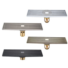 Load image into Gallery viewer, 8x30cm Extended Full Copper Strip Floor Drain, Style:, K8034 Chrome Plated+Black Straight Row, K8034 Chrome Plated+Copper Self Seal, K8034 Chrome Plated+5.5 Deep Water Seal, K8034 Chrome Plated+Magnetic Suspension, K8035 Nickel Brushes+Black Straight R...