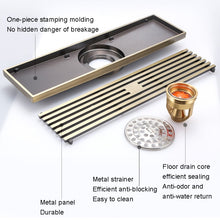 Load image into Gallery viewer, 8x30cm Extended Full Copper Strip Floor Drain, Style:, K8034 Chrome Plated+Black Straight Row, K8034 Chrome Plated+Copper Self Seal, K8034 Chrome Plated+5.5 Deep Water Seal, K8034 Chrome Plated+Magnetic Suspension, K8035 Nickel Brushes+Black Straight R...