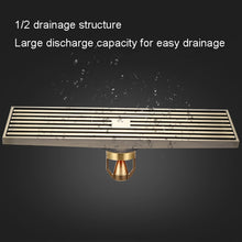Load image into Gallery viewer, 8x30cm Extended Full Copper Strip Floor Drain, Style:, K8034 Chrome Plated+Black Straight Row, K8034 Chrome Plated+Copper Self Seal, K8034 Chrome Plated+5.5 Deep Water Seal, K8034 Chrome Plated+Magnetic Suspension, K8035 Nickel Brushes+Black Straight R...