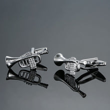 Load image into Gallery viewer, Brass Music Series Instrument Note Cufflinks, Color: Silver Shelf Drum