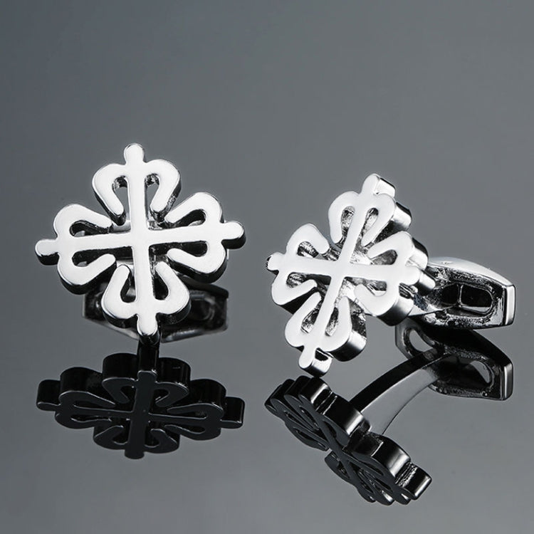 Men Brass Plated Shirt Cufflinks, Color: Silver Cross Flower
