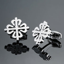 Men Brass Plated Shirt Cufflinks, Color: Silver Cross Flower