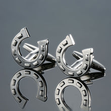 Load image into Gallery viewer, Men Shirts Enamel Lacquered Cufflinks, Color: Silver Horseshoe Iron
