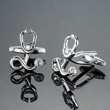 Load image into Gallery viewer, Men Shirts Enamel Lacquered Cufflinks, Color: Silver Horseshoe Iron