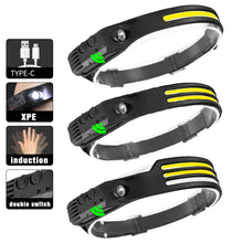 Load image into Gallery viewer, USB Rechargeable Motion Sensor Headlamp COB Outdoor Fishing Flashlight, W689-1 Red+White Light, W689-2 White+Warm Light, W689-3 Red White Warm, W689-2 White Light, W689-3 White Light