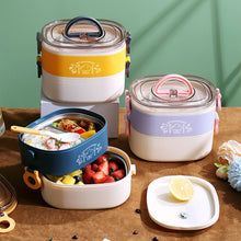 Load image into Gallery viewer, Large Capacity Oval Divided Portable Office Insulation Lunch Box, 600ml (Stainless Blue), 600ml (Stainless Yellow), 600ml (Stainless Purple), 1.2L (Stainless Blue), 1.2L (Stainless Yellow), 1.2L (Stainless Purple), 600ml (Plastic Blue)                 ...