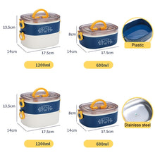 Load image into Gallery viewer, Large Capacity Oval Divided Portable Office Insulation Lunch Box, 600ml (Stainless Blue), 600ml (Stainless Yellow), 600ml (Stainless Purple), 1.2L (Stainless Blue), 1.2L (Stainless Yellow), 1.2L (Stainless Purple), 600ml (Plastic Blue)                 ...