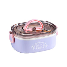 Load image into Gallery viewer, Large Capacity Oval Divided Portable Office Insulation Lunch Box, 600ml (Stainless Blue), 600ml (Stainless Yellow), 600ml (Stainless Purple), 1.2L (Stainless Blue), 1.2L (Stainless Yellow), 1.2L (Stainless Purple), 600ml (Plastic Blue)                 ...