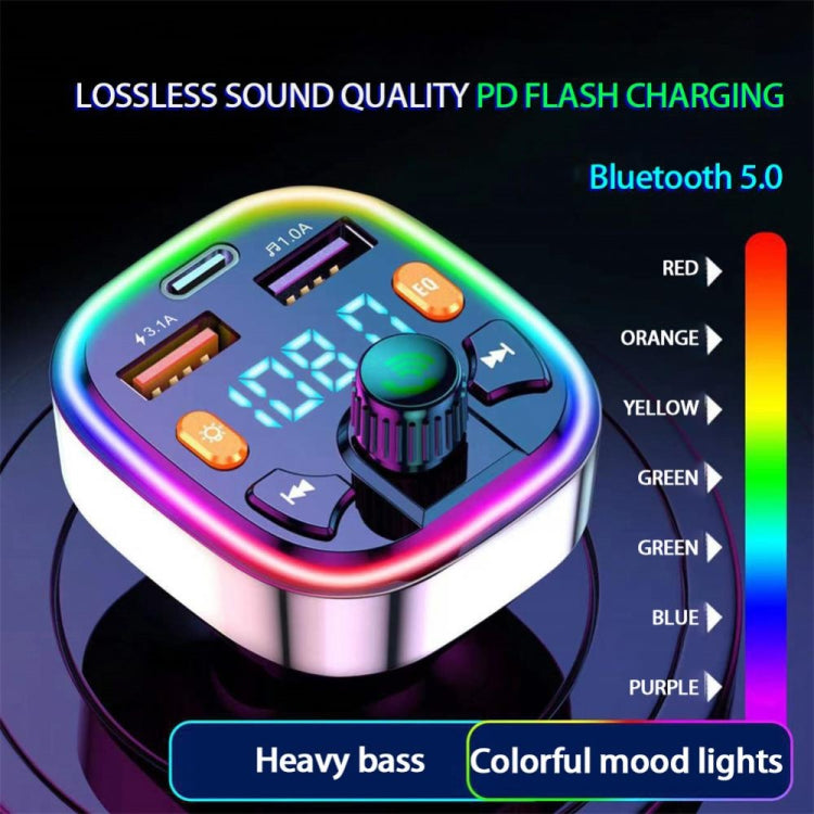 3.1A USB+PD Bluetooth Car Charger Car FM Transmitter Colorful Lighting, R2, Q3, Q5, Q7